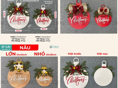 Bảng treo cửa giáng sinh lá PE dáng trái châu [2 Size - 3 màu] X-BTRC-40